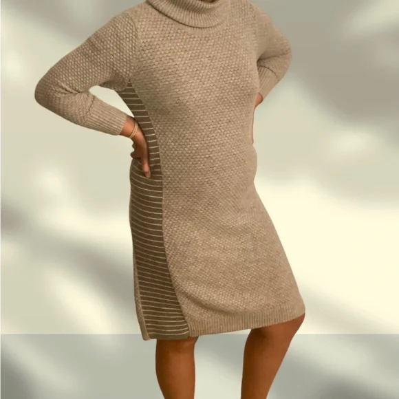 chinese dress ladies v28 Women Long Turtleneck Knit Stretchable Elasticity Long Sleeve Slim Fit Sweater  Dress(XS,Beige) at Amazon Women's Clothing store main image 1